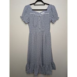 Ivy City Co Blue Ditsy Floral Square Neck Midi Dress Size Small